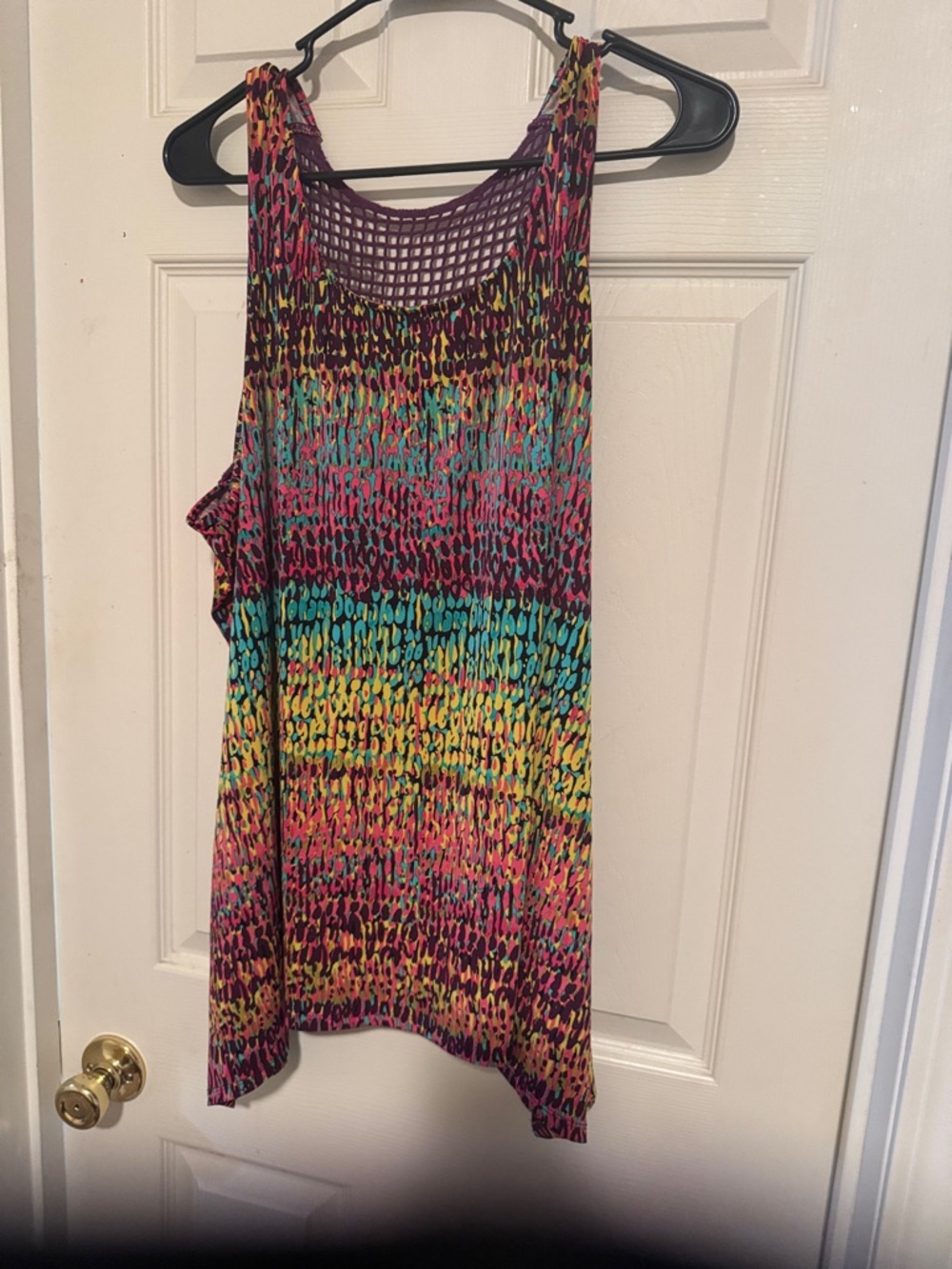 Lane Bryant Multicolor Print Tank with Purple Crochet Back